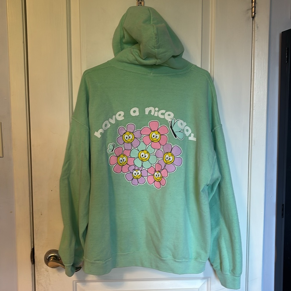 Urban Outfitters Green Hoodie with Floral ‘Have A Nice Day’ Design
